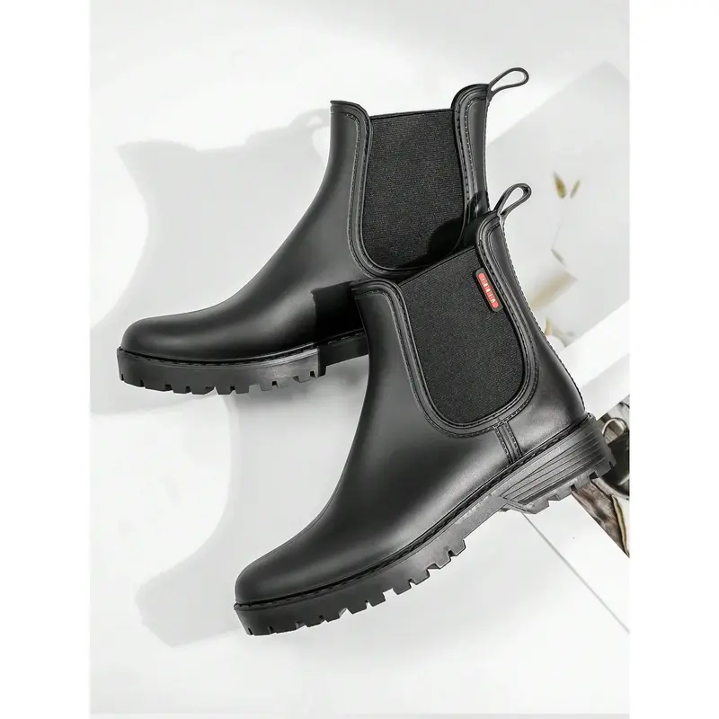 Women Rain Shoes, Fashionable Short Chelsea Slip-Resistant Rain Boots, Waterproof Jelly Booties, All-Match Overshoes 8
