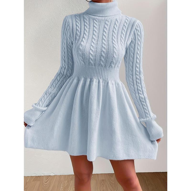 Elegant Solid Hollowed Out Turtleneck A Line Dresses Elegant Solid Hollowed Out Turtleneck A Line Dresses