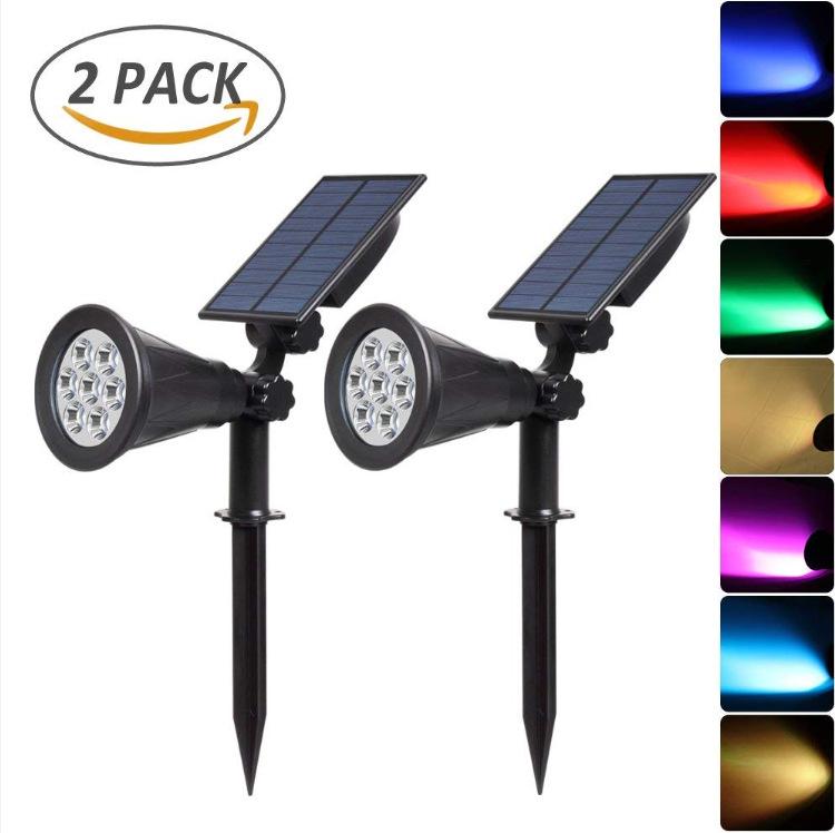Product Introduction of 2Pack 7 LED Solar Spot Light Outdoor Garden Security Landscape Walkway Waterproof Lamp Color-Changing Garden Solar Lights Security Lighting Path Lights Christmas Landscape Light for Patio Lawn Tree Yard Garden 5