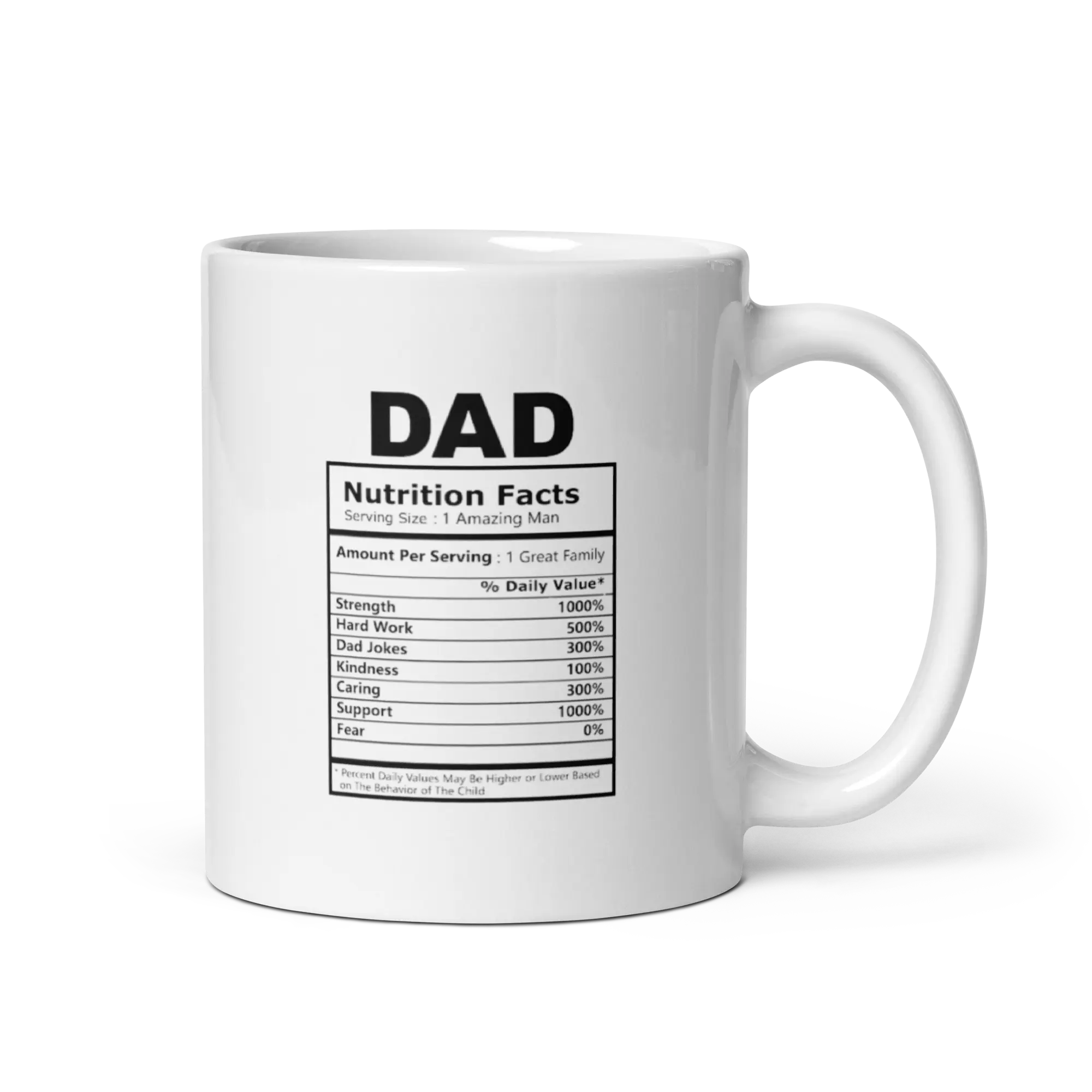 Funny Dad Nutrition Facts Mug - Perfect Gift for Dad Ceramic Drinkware Glossy Sturdy Coffee Tumbler Reusable Reuse Washable Cup