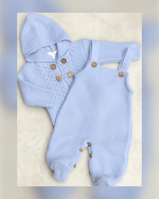 KNITTED DUNGEREES JACKET BABIES PINK BLUE GREY BISCUIT 0