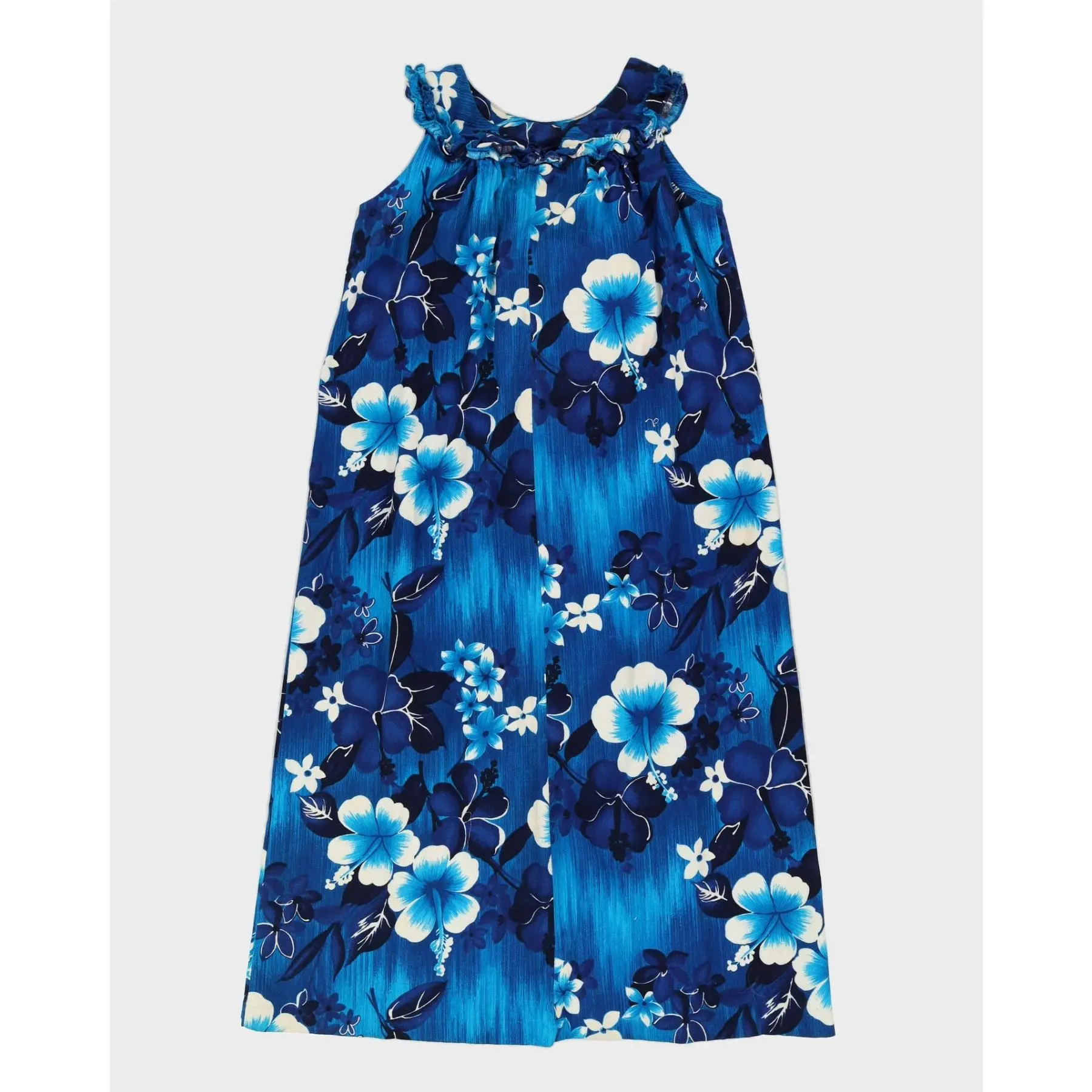 Preowned Vintage 1970s Blue Hawaiian Maxi Dress - L