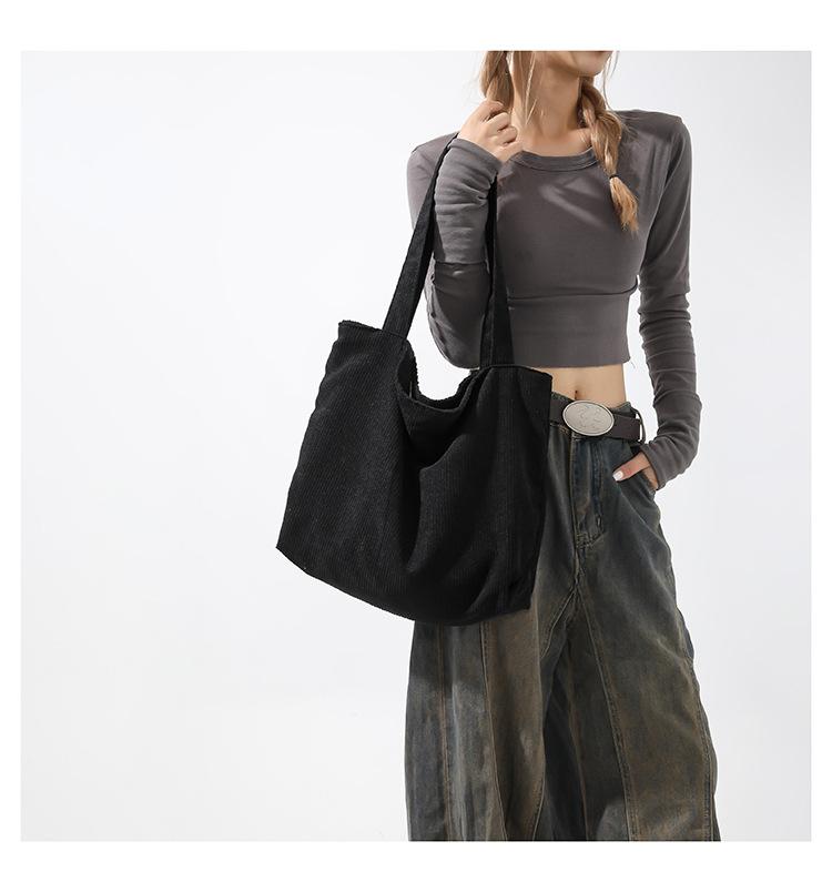 Product Introduction of Large Capacity Shopping Bag Casual Art Canvas Handbag Corduroy Tote Bag Simple Retro Shoulder Bag 3