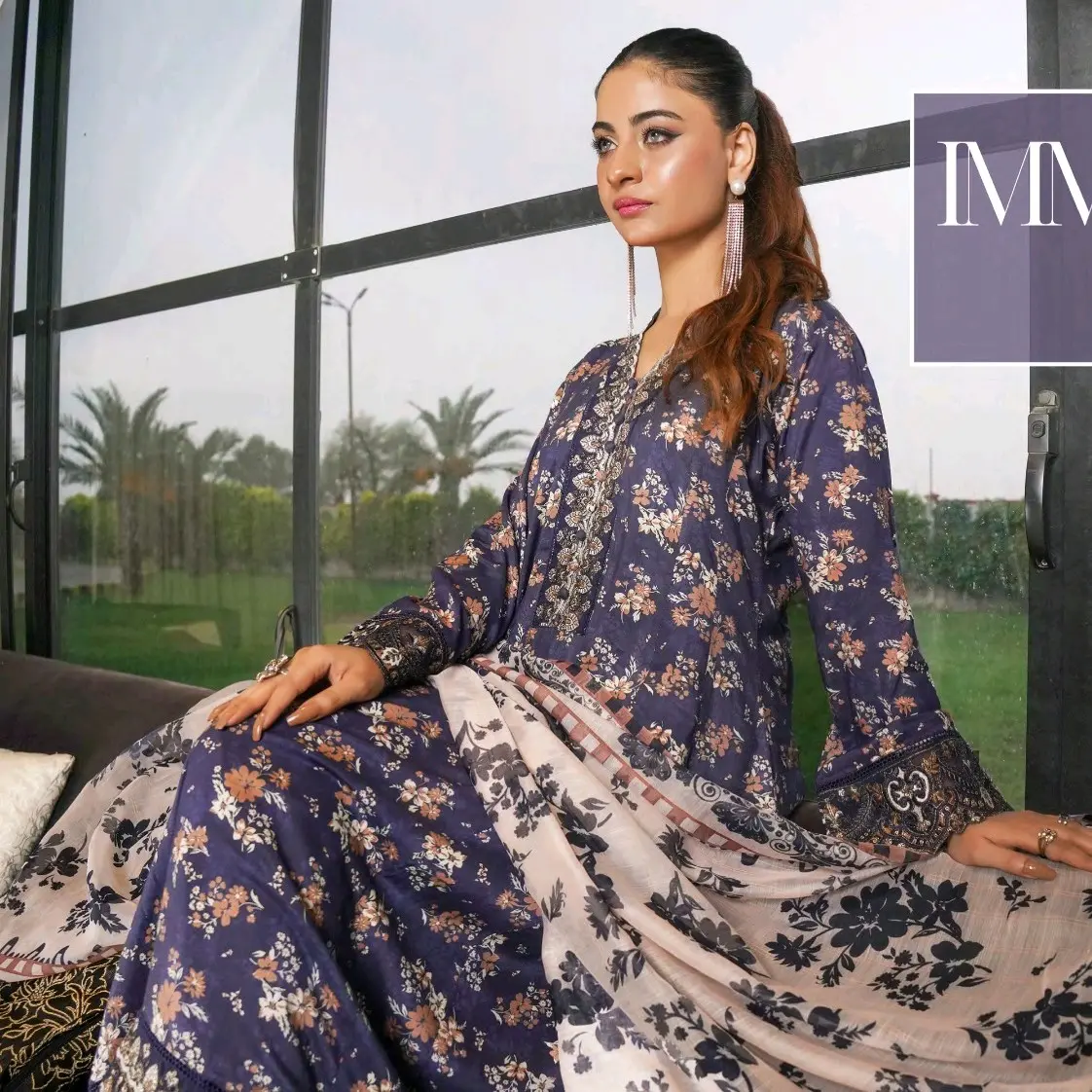AIZA COLLECTION VOL 11 LINEN Frock with Diamond Dupatta and Plain Trousers
