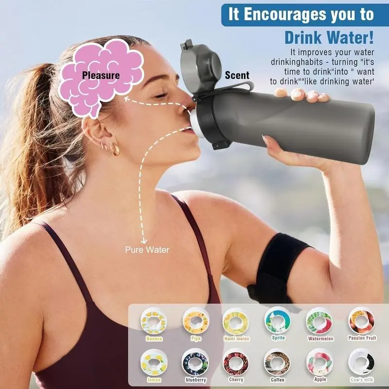 Air Water Bottle 12 Flavor Pods Up 22oz Fruit Fragrance Scented Water Cup BPA Free 0% Sugar For Outdoor Sports,Gifts From Friends (1 bottle Matte Black+12 scent pods) 1