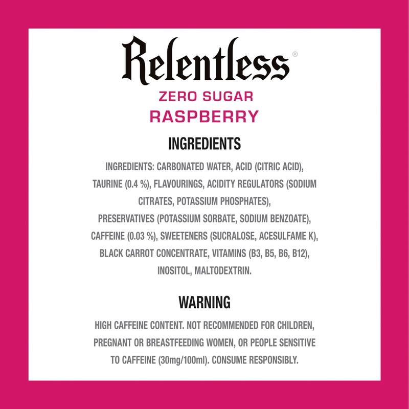 Relentless Energy Drink Raspberry Zero 500ml 12 Pack £1 2