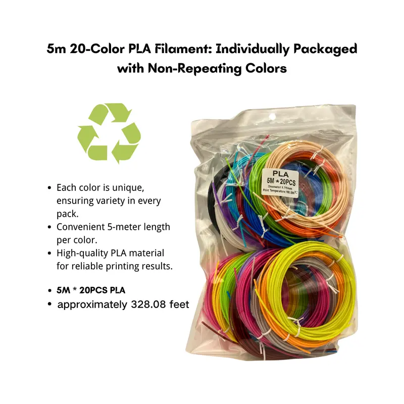 Total 328 Feet 3D Pen Filament Refills PLA 20 Colors 1.75mm 3D Printing Pen Filament 16.4 Feet Per Color For 3D Pen Plastic 2