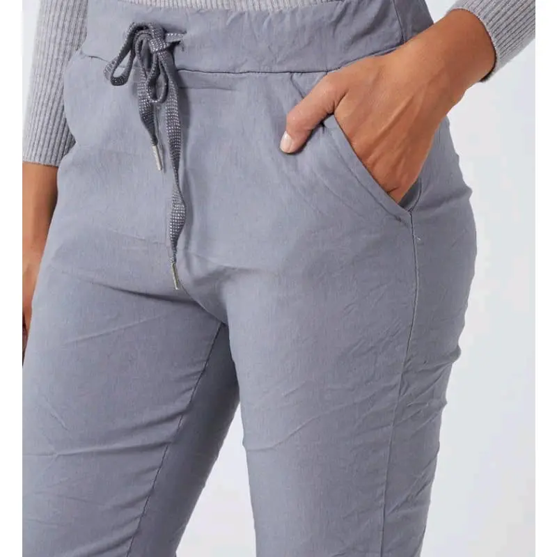 Women's Italian Magic Lagenlook Casual Trouser Pants  Ladies Plain Drawstring Bottom Joggers Comfort Fit Spring Womenswear Comfortable Everyday 4