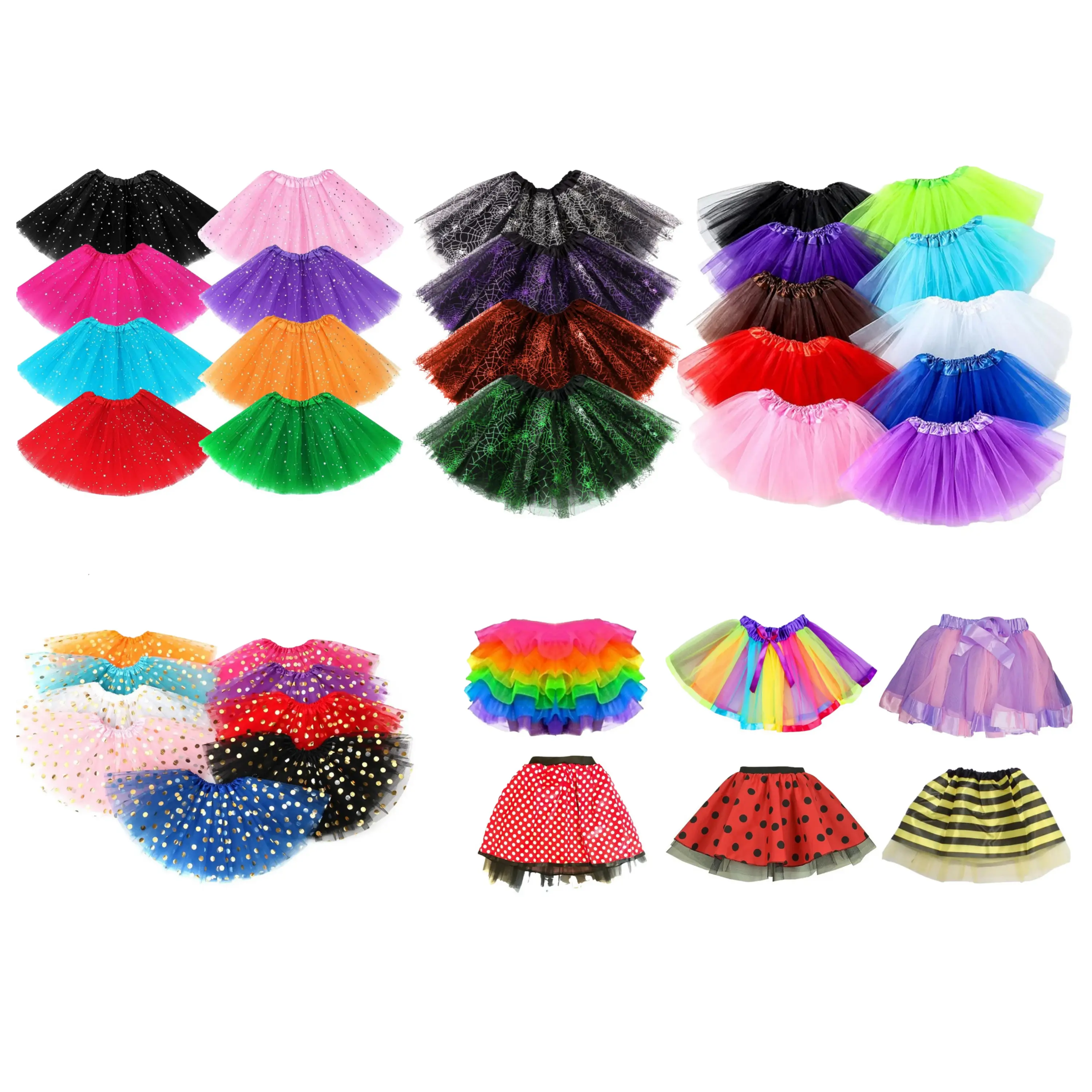 Kids 3 Layered Plain, Glitter, Kids Girls Tutu Skirts Halloween Party Christmas World Book Week Day Fancy Dress Costume Accessory