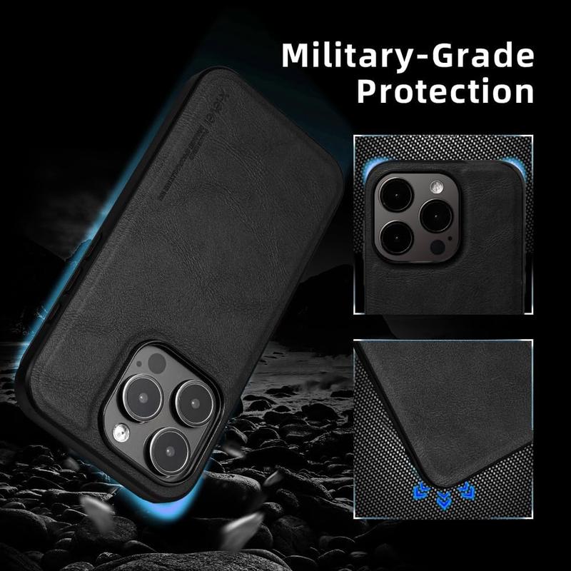 Leather Slim Case For IPHONE 11 12 13 14 15 16 Pro max Cover Military Grade Drop Protection, Non - Slip Anti - Fingerprint Soft PU Leather Scratch-Resistant Back Shockproof Mobile Phone Case Durable Protective Cellphone Casing 3