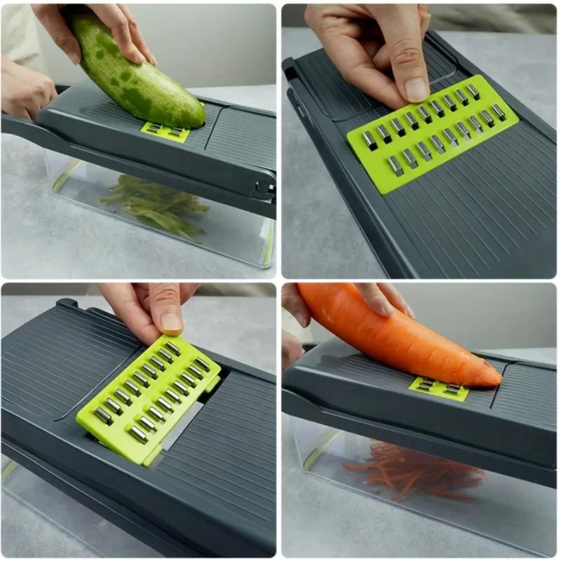 6/16pcs/Set, Vegetable Chopper, Multifunctional Fruit Slicer, Manual Food Grater, Vegetable Slicer, Cutter With Container, Onion Mincer Chopper, Household Potato Shredder, Kitchen Stuff, Kitchen Gadgets, Dorm Essentials Utensils 7