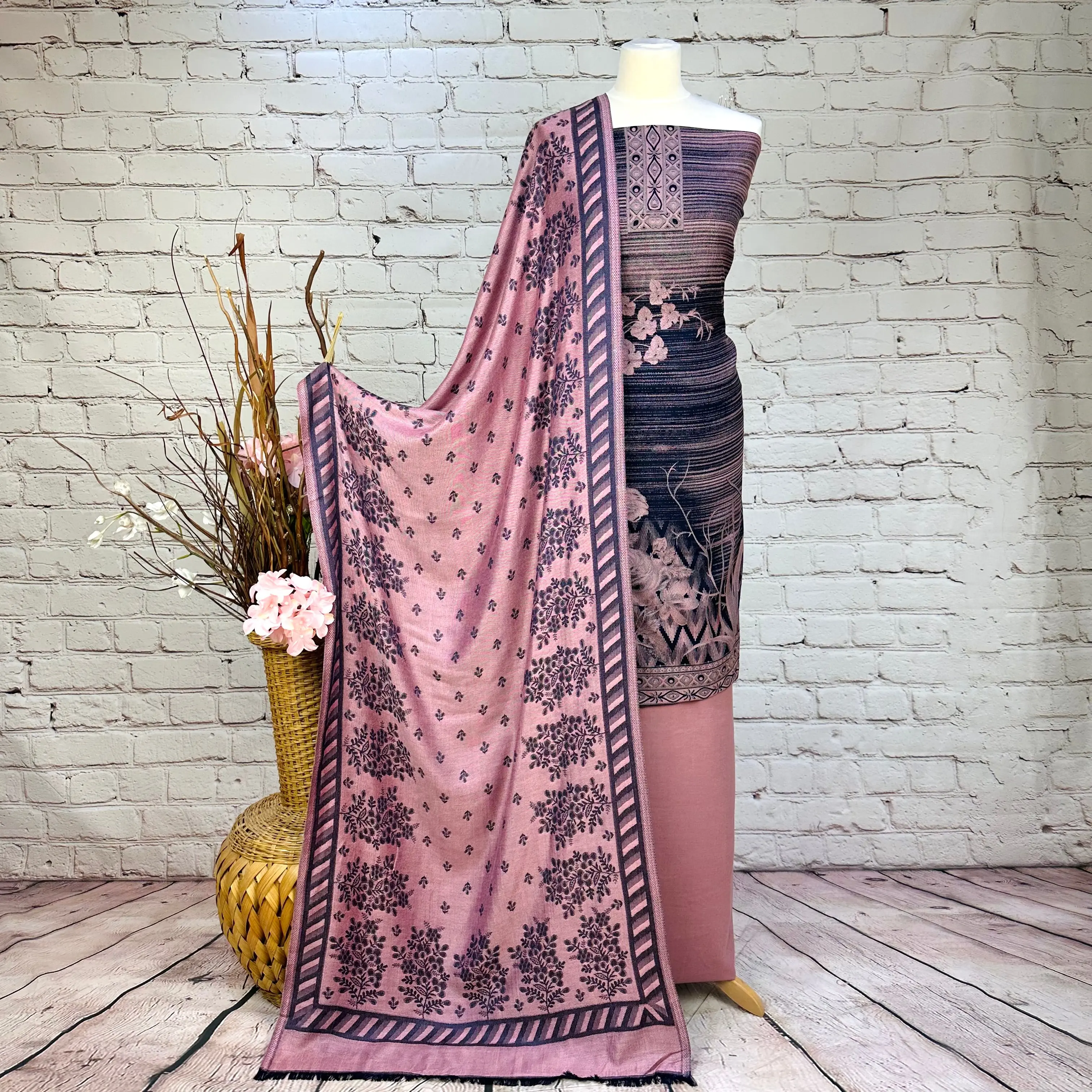 Designer Self Print Alpine Floral Garam Suit (V13)