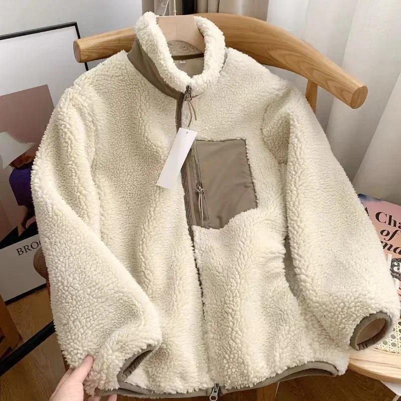 Fashion Lamb Plush Jacket Women's Autumn Winter New Pocket Zipper Long Sleeve Loose Stand Collar Comfort Warm Jacket for Women 6