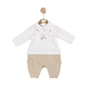 Mintini White and Beige Bike Long Romper Kidswear