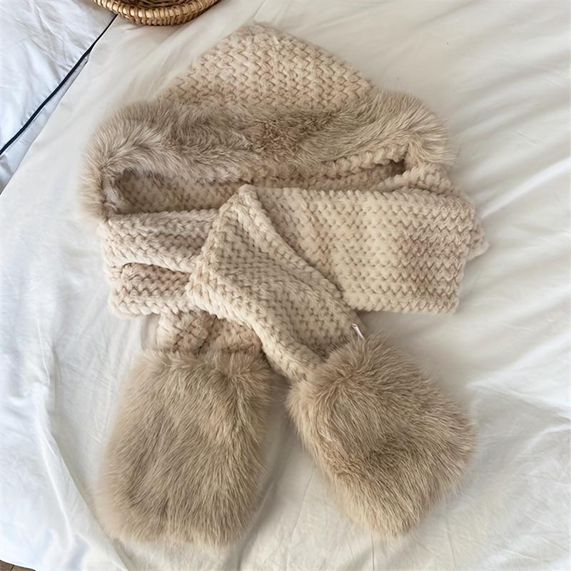 Product Introduction of Women's Faux Fur Hooded Balaclava - Polyester Knitted Winter Scarf with Ear Warmer & Toggle Closure - Thick Fleece Lined Thermal Hat for Outdoor Wind Protection 5