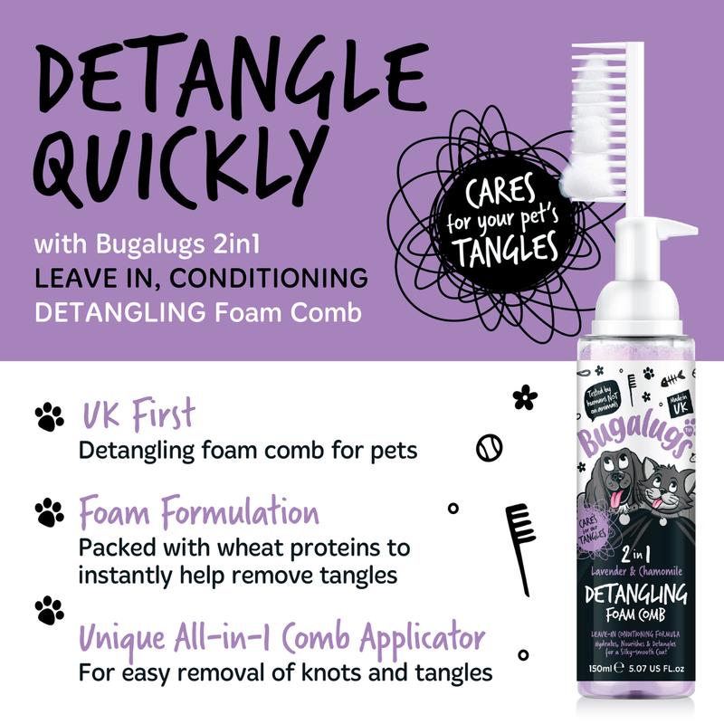BUGALUGS PET CARE 2 in 1 Lavender & Chamomile Detangling Foam Comb for Dogs & Cats 4