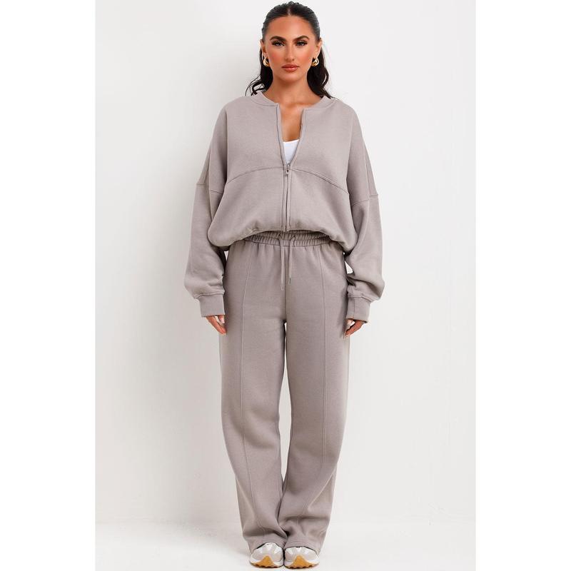 Bomber Sweatshirt With Zip And Joggers Loungewear Set Dove Grey 6