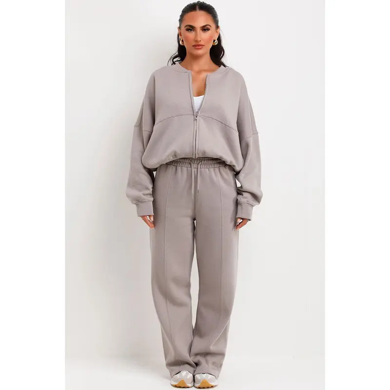 Bomber Sweatshirt With Zip And Joggers Loungewear Set Dove Grey 6
