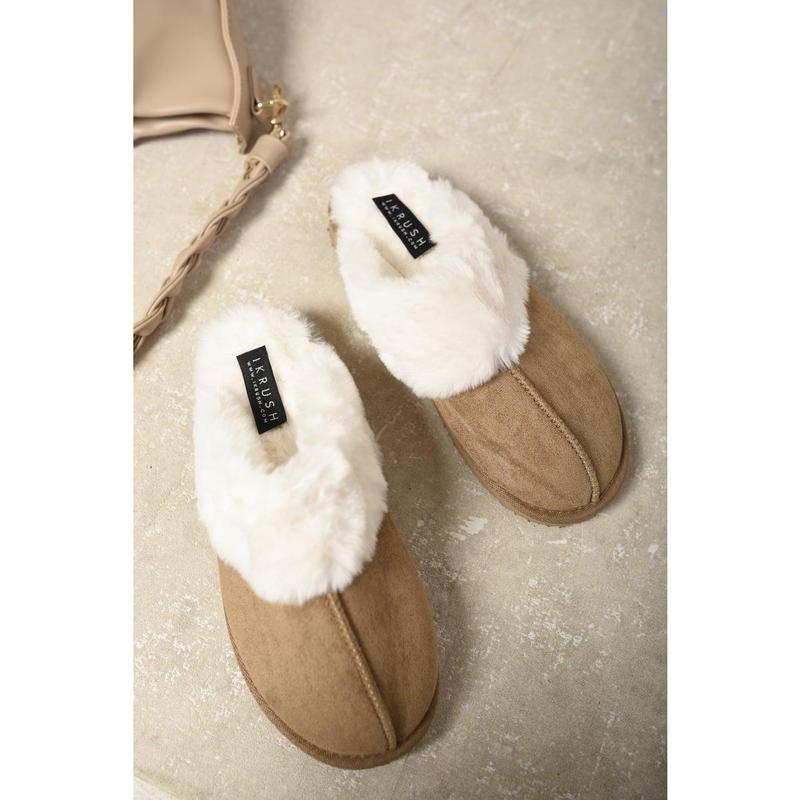 iKrush Fuzzy Faux Fur Lined Slip-on Slippers i38078  Mules Sliders Slip On Fur Lined Low Heel Regular Length Regular Fit 6