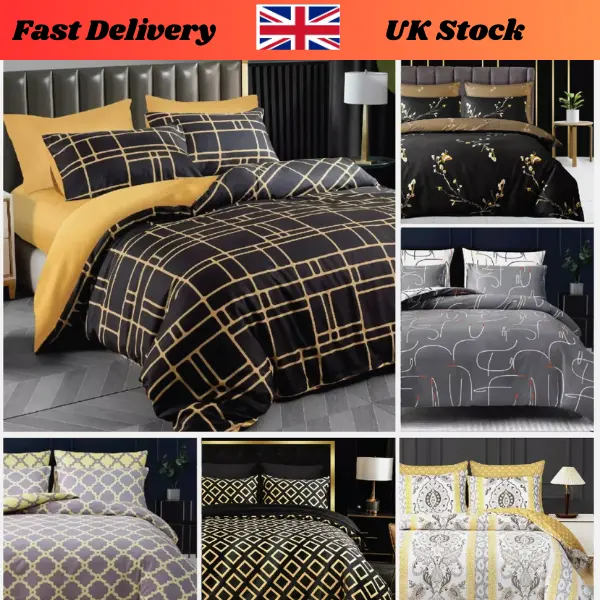 Duvet Cover Set King Size Luxury Reversible Quilt Cover Bedding Set Double
