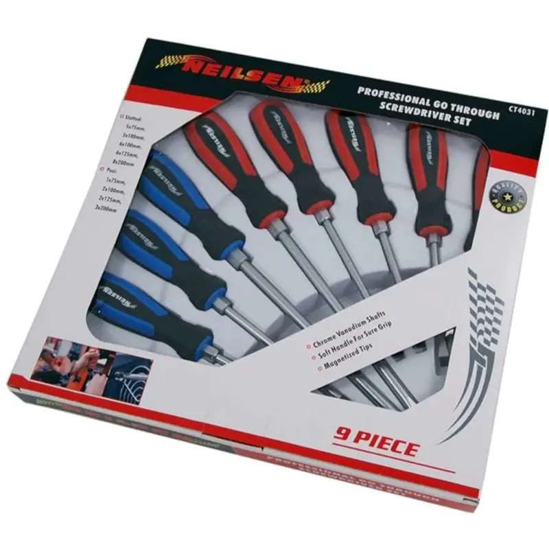 Neilsen CT4031 9pc Professional Pozi Flat Slotted Magnetic Tip Screwdriver Set 1