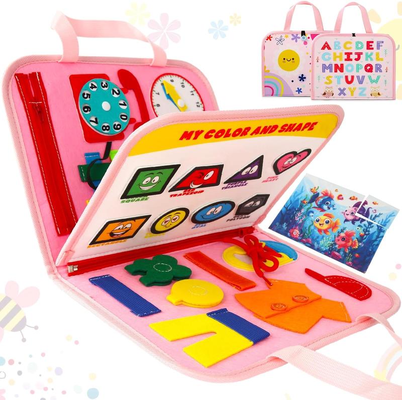 Busy Board Montessori Toys for 1 2 3 4 Year Old Girls Toys Age 1-4, Travel Toys Sensory Activity Board, Kid Learning Educational Toys Gifts Interesting Toddler Toy 0