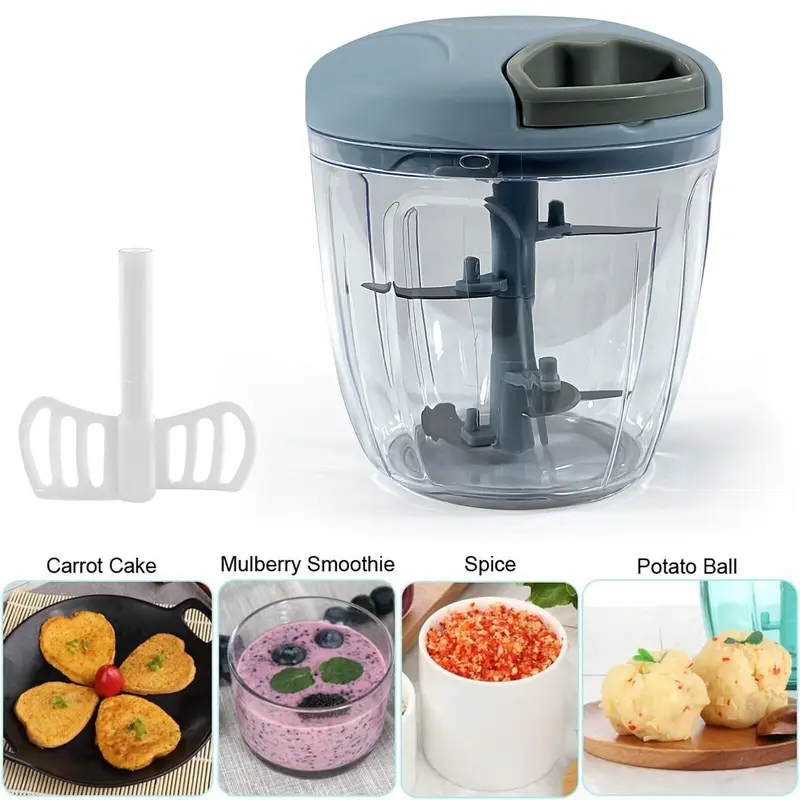 Manual Food Chopper Pull Cord Pulling Vegetable Slicer Hand Blender Kitchen Fruit Shredder Stainless Steel Utensils Bowl 2
