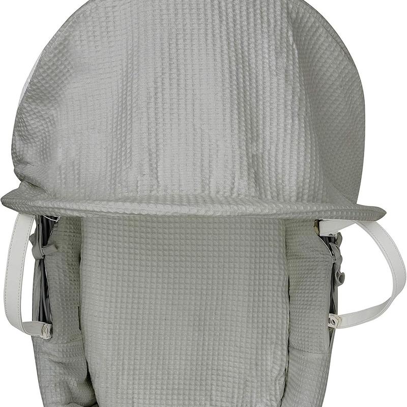 BABY Grey Waffle Grey Wicker Moses Basket with Chester Grey Rocking Stand, Adjustable Hood, Fibre Mattress & Padded Liner 4
