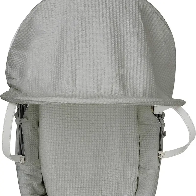 BABY Grey Waffle Grey Wicker Moses Basket with Chester Grey Rocking Stand, Adjustable Hood, Fibre Mattress & Padded Liner 4