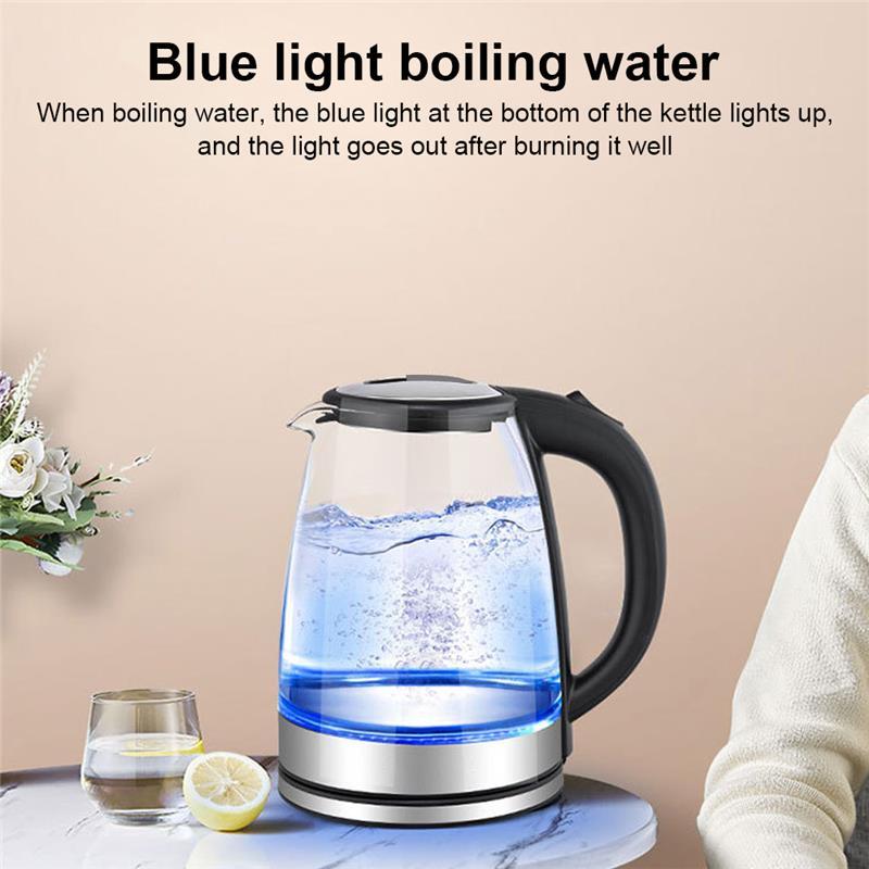 Electric Kettle 2L Fast Boil Quiet Glass Kettle 360 Blue LED Boil-Dry Protection 3