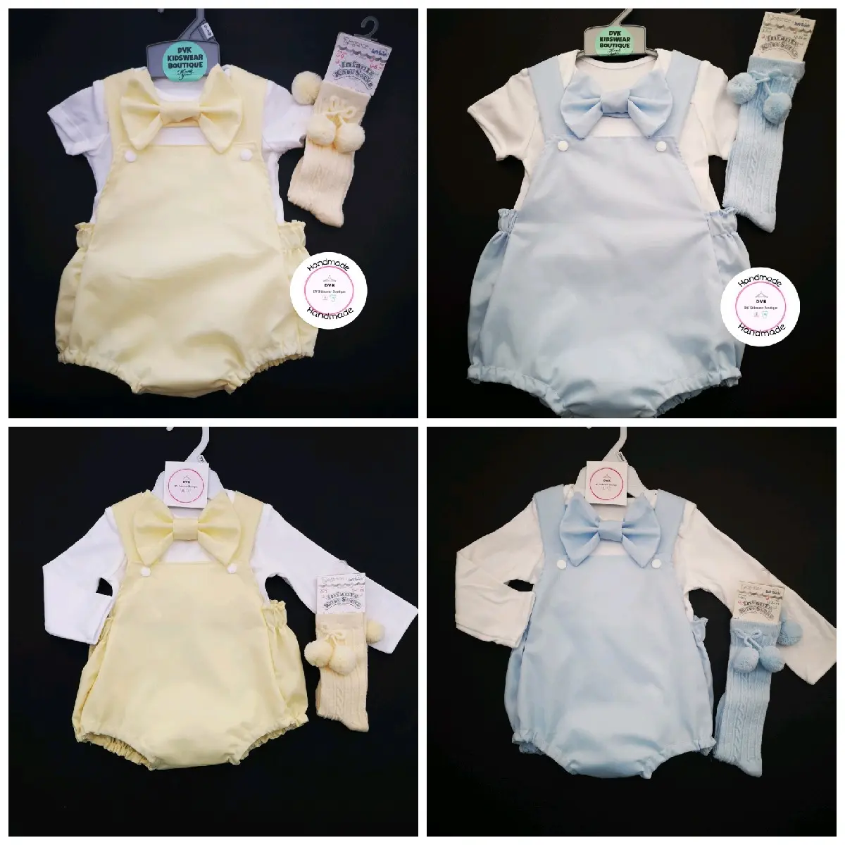 Handmade Plain Boys Romper 3 Piece Outfit 0m-24 months (sock not handmade)