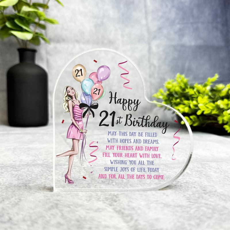 21st Birthday Present Female Balloons Girl Heart Plaque Keepsake Gift - Gift, Custom Present, Trinket, Ornament, Acrylic Plaque 0