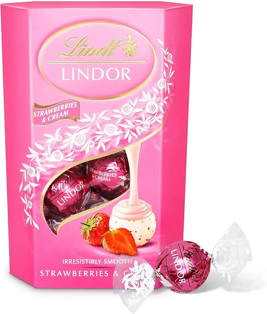 Lindt lindor strawberries and cream truffles 200g box 16 chocolate Balls Creamy Sweet Dessert Strawberry Snack