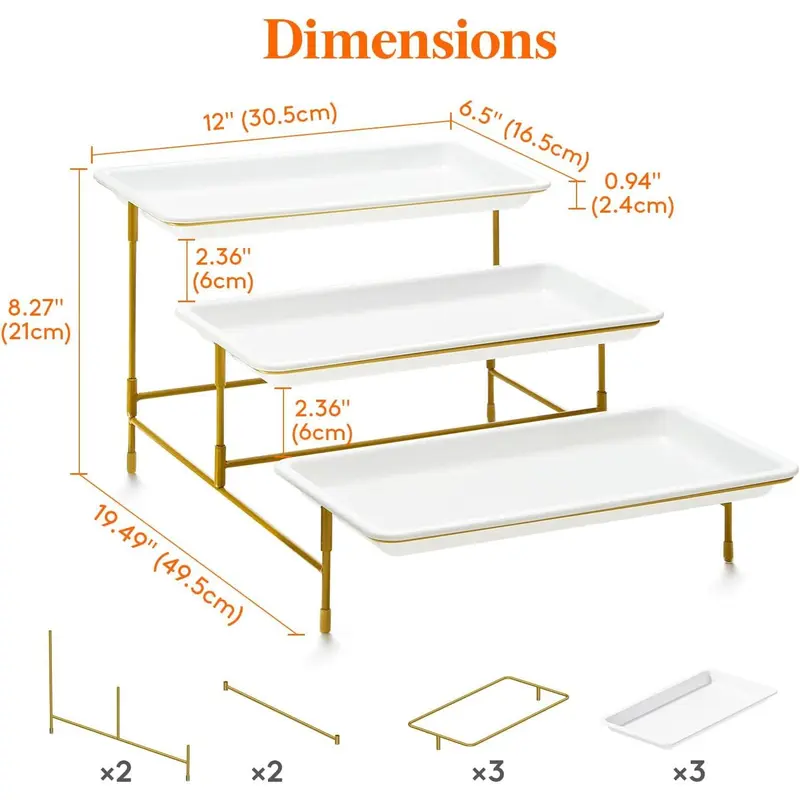 Lifewit 3 Tiered Plastic Serving Tray for Party Supplies, Platters for Serving Food, Reusable Trays with Mental Display Stand for Veggie, Fruit, Cookies, Dessert 1