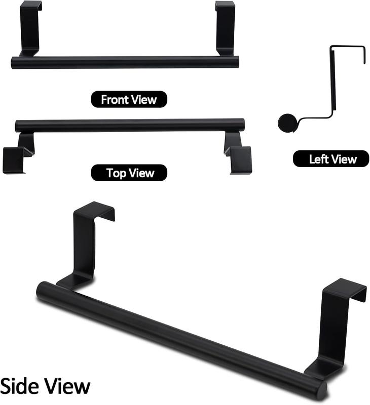 2pcs Over the Door Towel Rail, TACYKIBD Tea Towel Holder Hanger Storage, 23cm Dish Towel Holder for Hanging Over The Cupboard Drawer Cabinet Kitchen Bathroom Bar (Black) 5