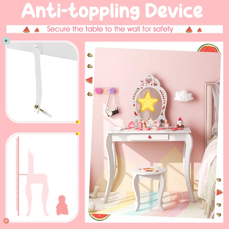 COSTWAY 2-in-1 Kids Vanity Set with Mirror and Drawer 7