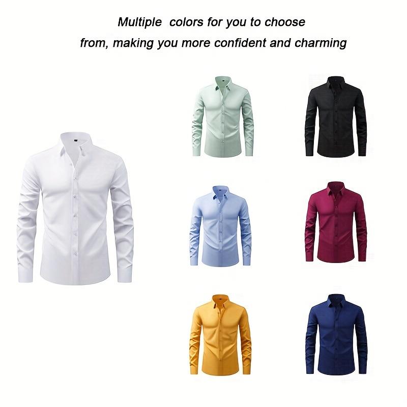 Product Introduction of Men's Solid Color Lapel Collar Design Dress Shirts, Long Sleeve Casual Button Up Shirt For Formal Occasions 0