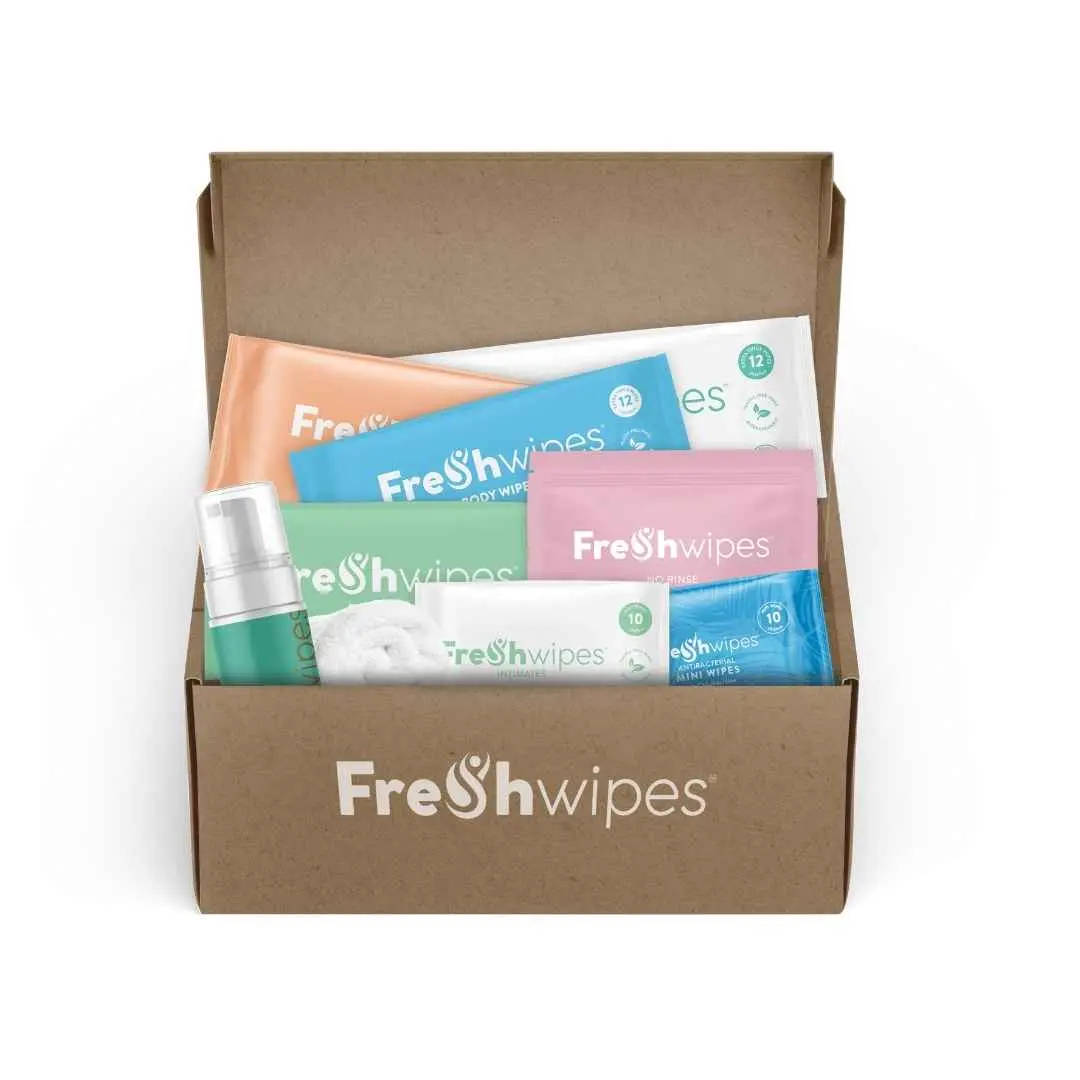FreshWipes Starter Kit - All of FreshWipes Products - Body Wipes, MINIs, Foam, Shampoo Cap