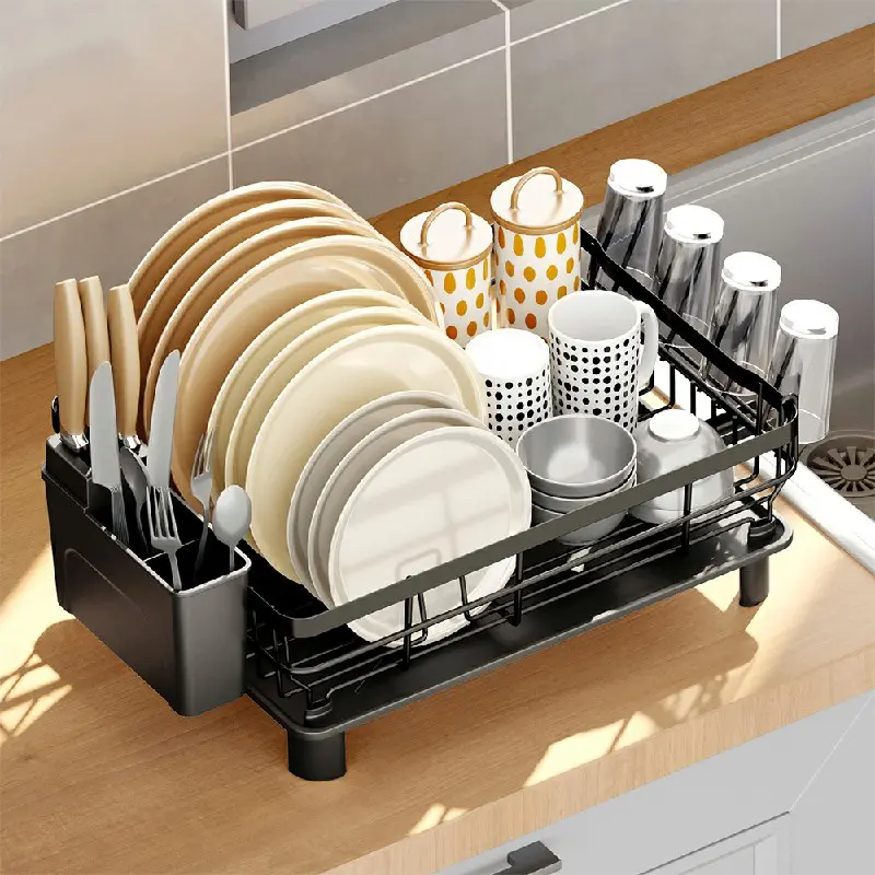 Dish Drying Rack Stainless Steel Dish Drainer with Drip Tray and Utensil Holder 2