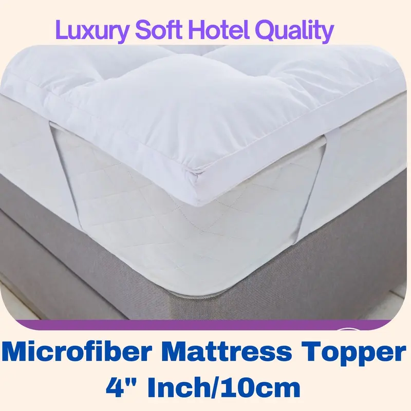 Hotel Quality Microfiber Mattress Topper 4" Inch/10cm Deep Luxury Soft skin-friendly flat weave breathable machine washable 5