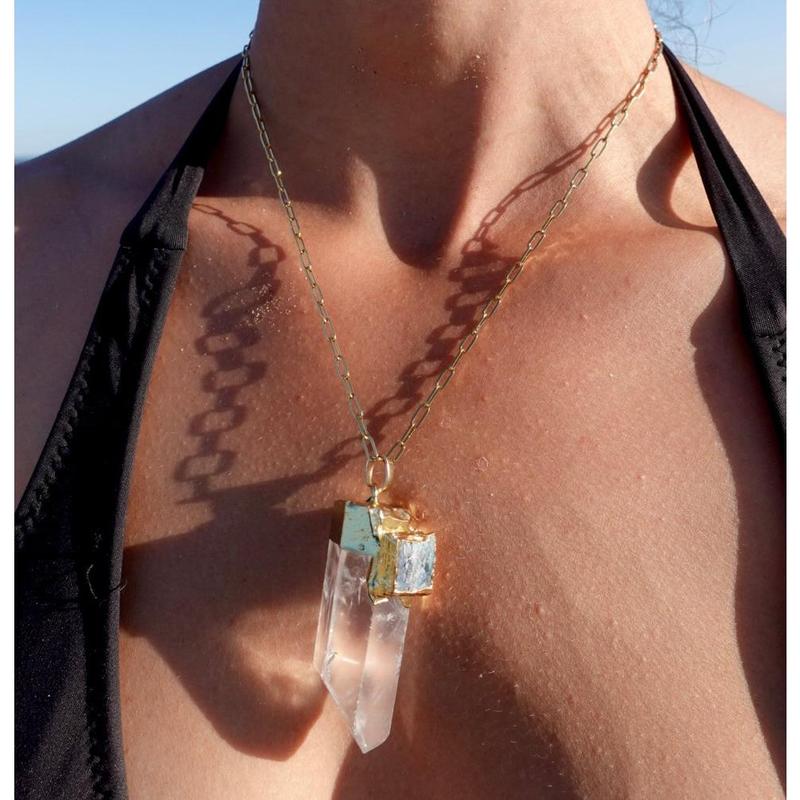 Sabrina Clear Quartz Pendant Women's Necklace with Aquamarine Touch 3