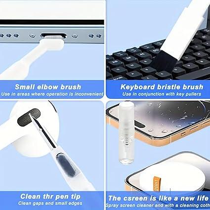 Mobile Cleaning Kit 20-in-1 Multifunctional Electronic Gadgets Cleaning Kit | Cleaning Set for Keyboard, Laptop, AirPods, Phone, Camera, Earbuds, Screen – Tools with Brushes, Spray Bottle, Keycap Puller, Air Blower, Cloth – All-in-One Tech Cleaner Set 6