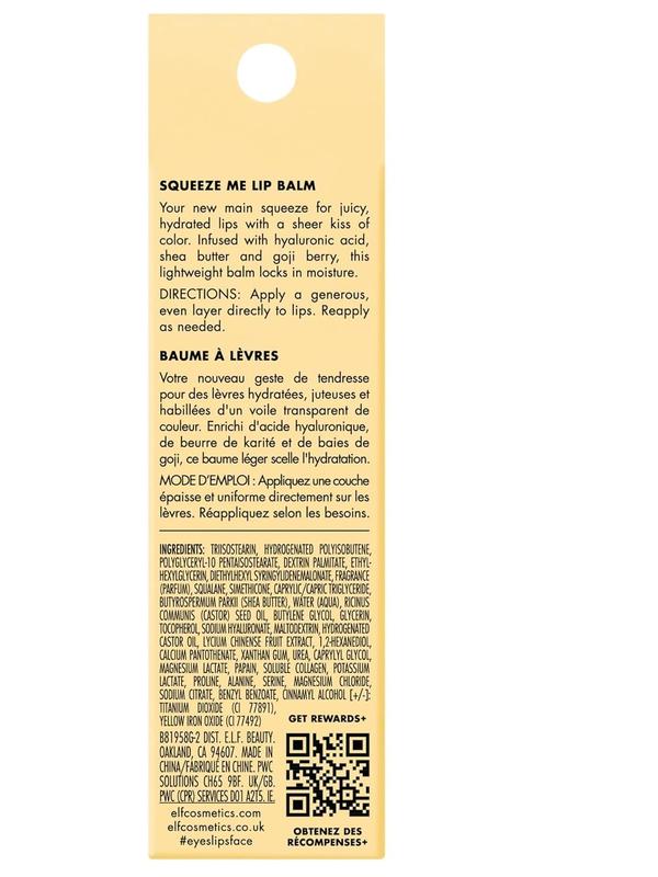 e.l.f. Squeeze Me Lip Balm with Sheer Tint and Hyaluronic Acid, Vegan & Cruelty-Free, Vanilla Frosting Flavor - Skincare, Comfort Moisturizing Cosmetic Soothing Moisturize Moisture Hydrate 5