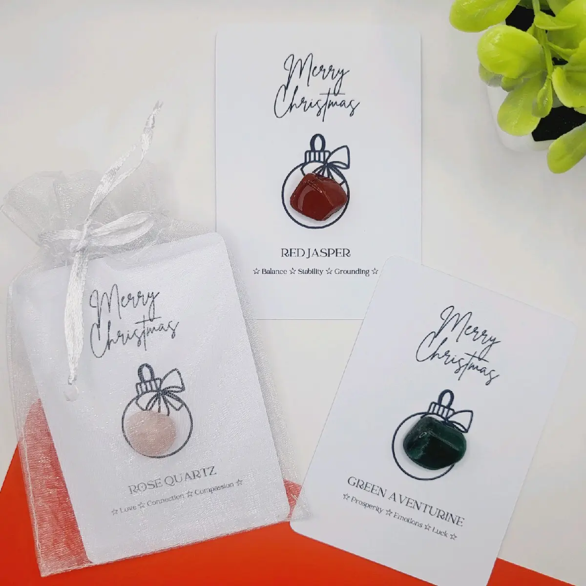 Crystal Gift Bauble Card For Christmas Various Gemstones Xmas Gift