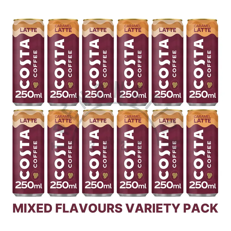 Costa Coffee Iced Drinks | Latte & Caramel Latte Flavored | 12 x 250ml Cans | Mocha Italian Blend Coffee Beans, Milk | Smooth & Creamy | Ready to Drink Ice Beverage Flavor 8