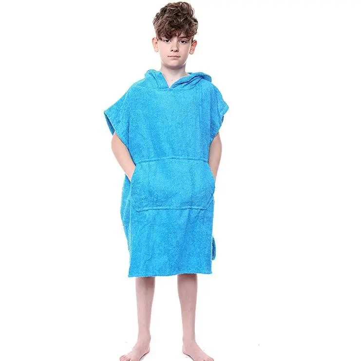 New Unisex Boys and Girls Hooded Poncho Towels Kids Changing Robe Terry Towelling 100% Cotton Robes With Pocket and Hood for Watersports Beach Swimming Surfing Bathing Pool Poncho (6-9 Years, Aqua) 4
