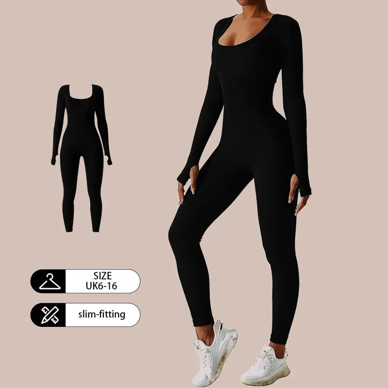 【Flash Deal】Promote Ribbed Jumpsuit Suit Streamline Seamless for Women‘s Sports Clothes Fashion Wearing Outside（Only￡5.99 Last 3 Days！！！） 1