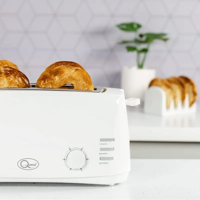 4 Slice Toaster White - Extra Wide Long Slots for Crumpets and Bagels - 6 Settings - Reheat and Defrost 5