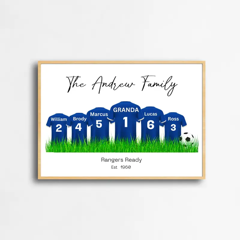 Personalised Football Family Print / Glasgow Rangers FC Inspired / Personalised Family Print / a5 a4 a3 / Unframed / Fast Delivery Decor Decoration Wall Poster Room Ornaments posters Artistic Photo 2