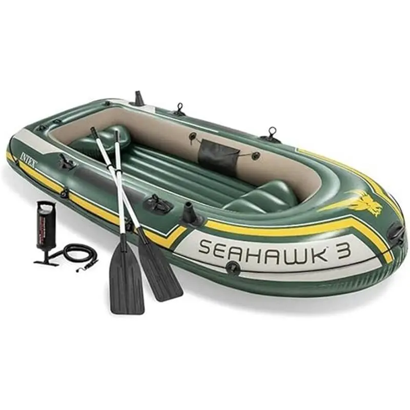 Water Sports + Seahawk 3 Inflatable Dinghy man Boat with Oars Air Pump, Green, 295 x 137 43 cm UK 7